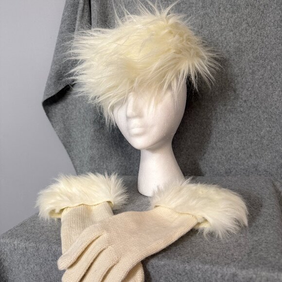 White Synthetic "Fur" Headband and matching gloves. - Picture 1 of 5